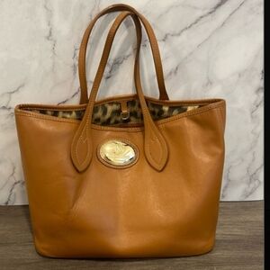 Roberto Cavalli Camel Leather Tote with Gold Accents